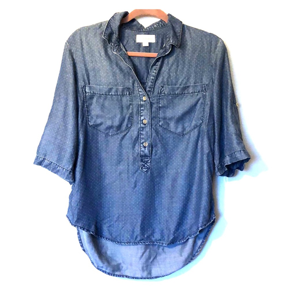 Anthropologie Chambray Top Polka Dot Cloth & Stone